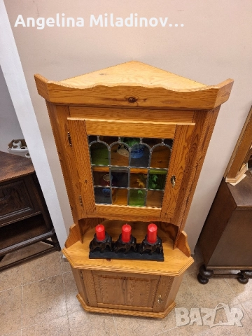 Винтидж ъглова витрина масив , снимка 4 - Секции и витрини - 51607247
