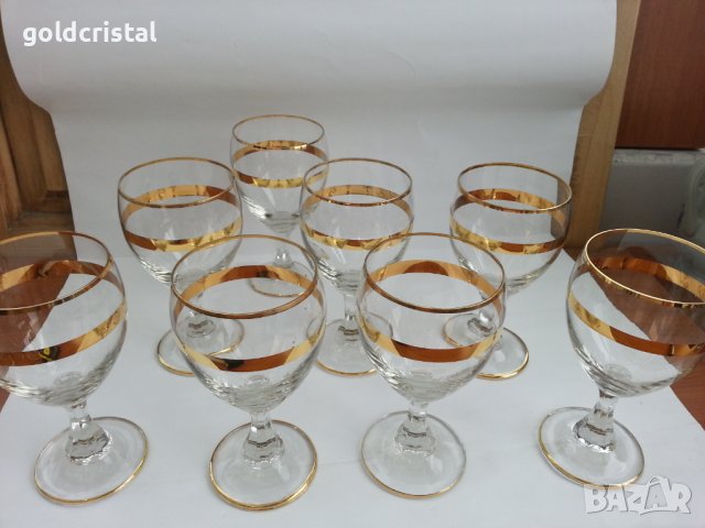 Ретро стъклени кристални чаши с златен кант , снимка 3 - Антикварни и старинни предмети - 37552225