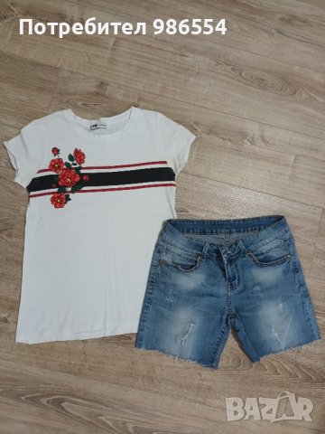 Сет тениска и къси дънкови панталони размер S 