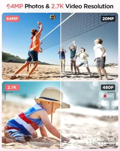 Нов фотоапарат Преносима 2.7K HD камера, идеален подарък с 64GB карта, снимка 3 - Фотоапарати - 48535018