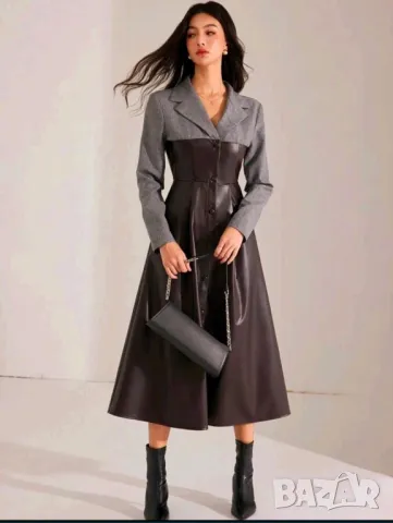 Дълга рокля кожа и текстил, снимка 2 - Рокли - 49618356