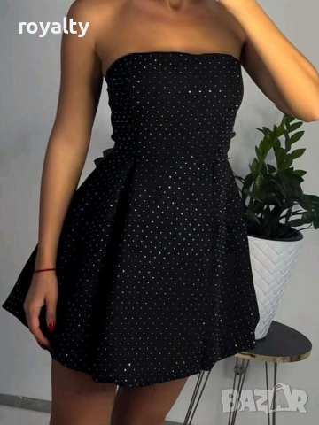 Черна Къса Рокля с Камъни