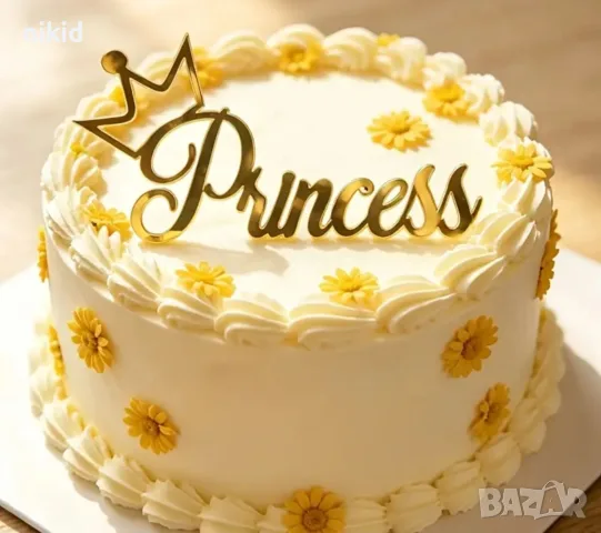 Princess с корона надпис страничен горен акрил топер декор украса за торта рожден ден принцеса, снимка 2 - Други - 55838553