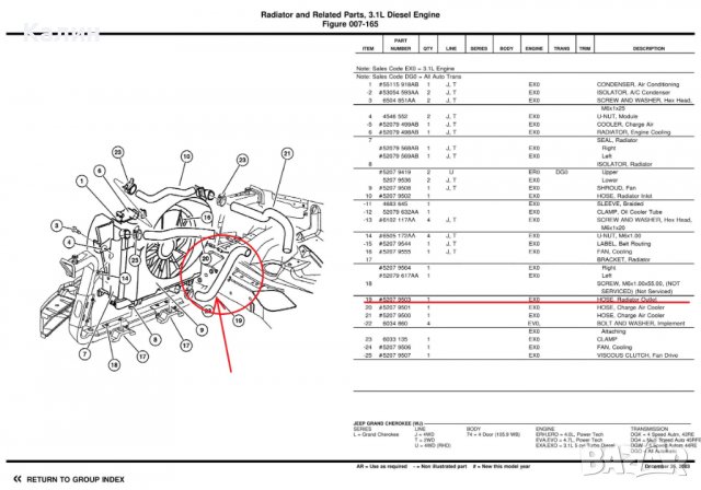 Маркуч за охладителна система /От водната помпа до радиатора/ Jeep Grand Cherokee (WJ) 3.1 TD 140кс , снимка 8 - Части - 29909108