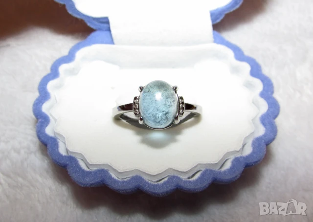 Пръстен с аквамарин, регулираща се халка, подходящ за подарък, снимка 1