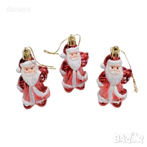 6175 Комплект коледни играчки за елха Дядо Коледа, 3 броя, 9 см, снимка 3 - Декорация за дома - 52750428