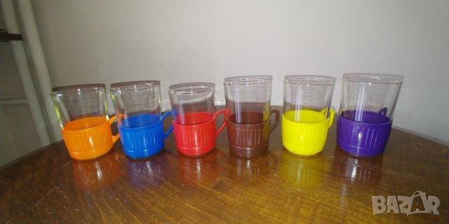 6 бр йенски чаши за чай с цветни поставки, снимка 1 - Чаши - 39897553