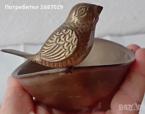 Пепелник месинг бронз метал с врабче, снимка 1 - Декорация за дома - 38942140