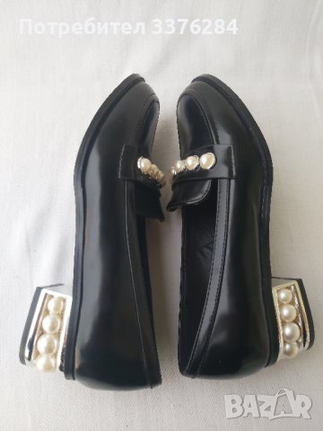 НОВИ Черни кожени елегантни обувки с перли, снимка 16 - Дамски елегантни обувки - 40488526