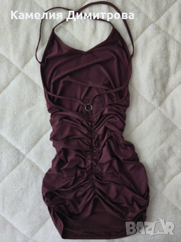 Елегантна дамска рокля с тънки презрамки в тъмно кафяв нюанс, снимка 3 - Рокли - 53285426