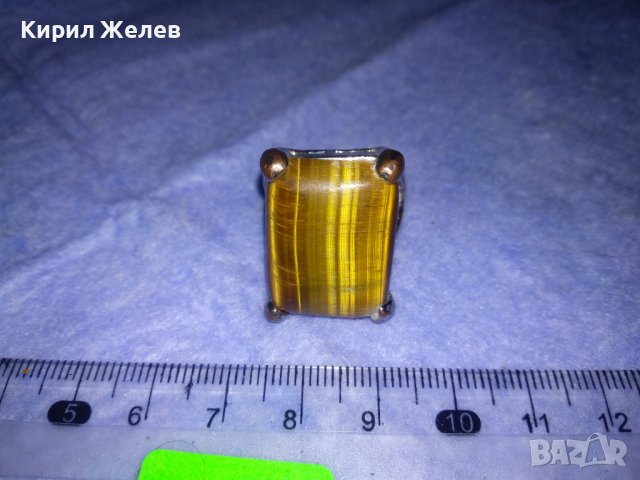 ПРЕКРАСЕН СКЪПОЦЕНЕН НИКЕЛИРАН МЕДЕН АРТ ПРЪСТЕН с ОГРОМЕН ЮВЕЛИРНО ШЛИФОВАН КАМЪК ТИГРОВО ОКО 36599, снимка 5 - Пръстени - 39710057