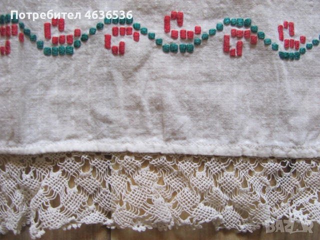 Кърпа, месал, ръчна бродерия и дантела, 144х48см., снимка 5 - Антикварни и старинни предмети - 53255587
