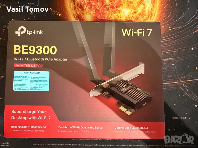 мрежова карта TP-LINK Archer TBE552E Wi-Fi 7 Bluetooth PCIe Adapter