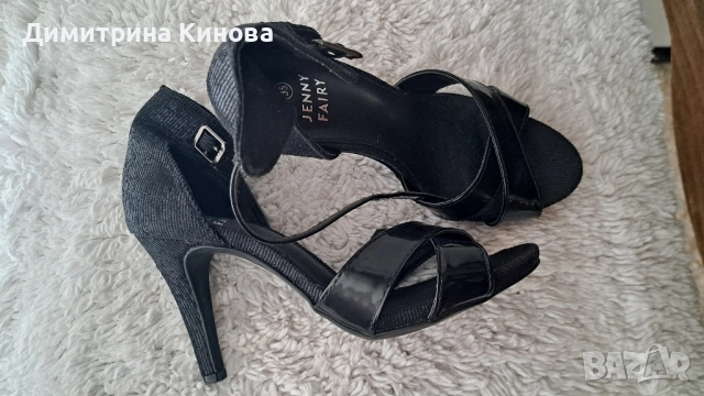 сандали официални, черни с висока ток 35 номер, снимка 2 - Сандали - 52263257