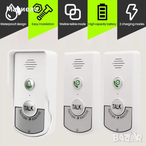 Безжични домофонни звънци 1000 м разстояние с 1 външен звънец и 2 вътрешни, снимка 4 - Други стоки за дома - 48714240