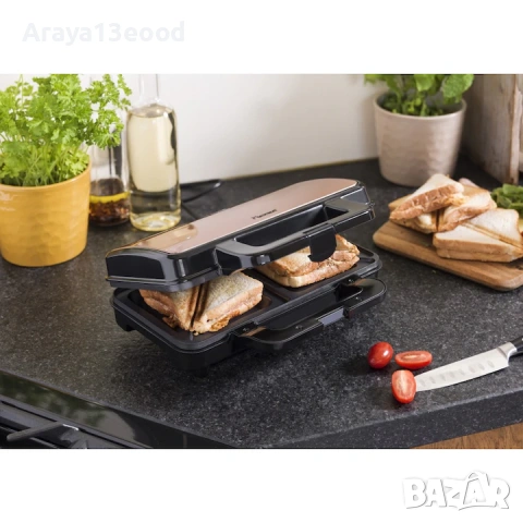 Уред за сандвичи / тостер BESTRON ASM90XLCO XL, 900W за 4 триъгълни сандвича, мед/черен, снимка 2 - Тостери - 53882825
