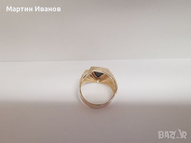 Златен мъжки пръстен с оникс и циркони , снимка 7 - Пръстени - 36935137