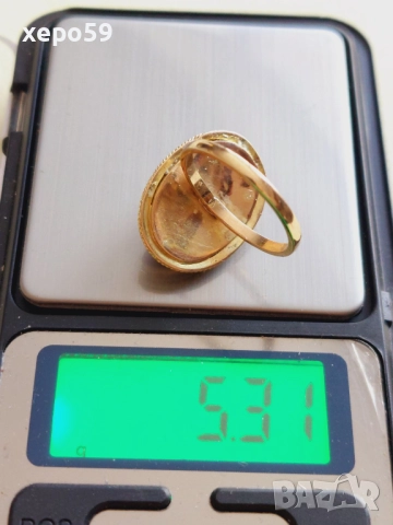 Дамски златен пръстен 14к с инкрустирана коралова камея, снимка 11 - Пръстени - 52624282