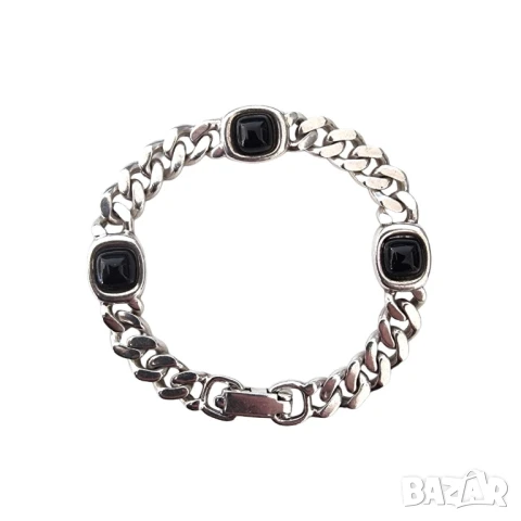 Сребърна гривна с черен оникс – 925 проба, 30.5 г, снимка 1