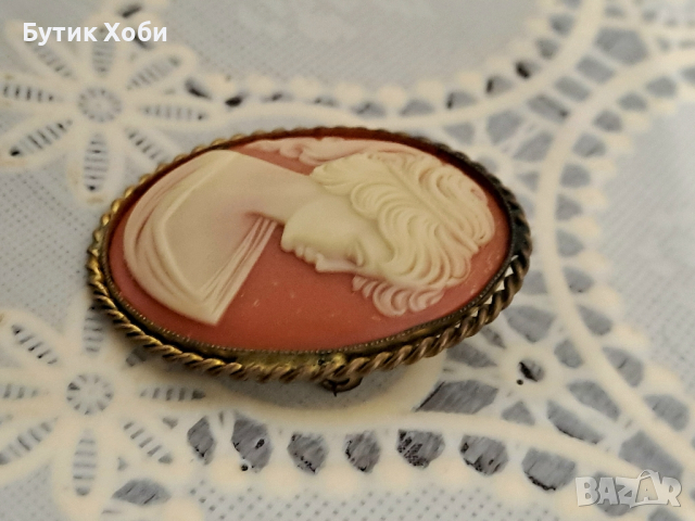 Винтидж брошка камея, снимка 3 - Антикварни и старинни предмети - 44624040