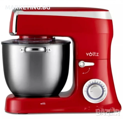 Планетарен миксер с купа от инокс Voltz, 2100W, 7.5 литра, 3 бъркалки, 6 степени + Pulse, LED
