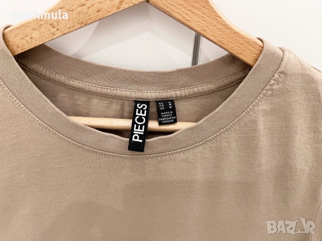 Бежова тениска Pieces M, 9/10, снимка 3 - Тениски - 53375397