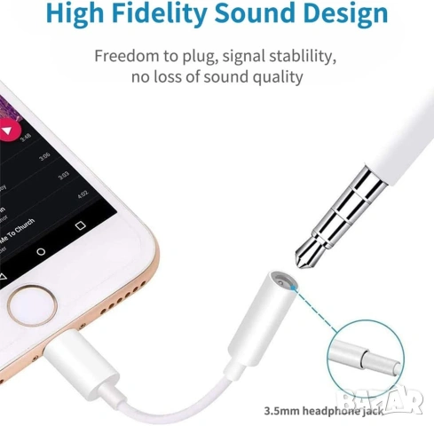 Lightning към 3.5 мм Аудио Адаптер за iPhone с вграден DAC Чип за Hi-Fi звук, снимка 6 - Apple iPhone - 54363566