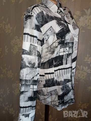 Zara L  -Мъжка нова с етикет риза с абстрактни черно- бели фигури , снимка 3 - Ризи - 40532982