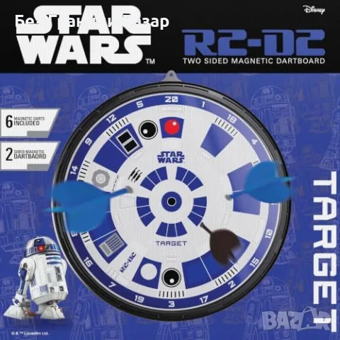 Нов детски Star Wars R2-D2 магнитен дартс комплект за деца 3+ с 6 стрелички за игра, снимка 2 - Образователни игри - 55837921