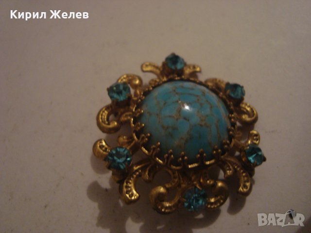 ТЮРКОАЗЕНА БЕЛ ЕПОК СКЪПОЦЕННА БРОШКА БРОНЗ ПОЗЛАТА 20-те ГОДИНИ със САПФИР КРИСТАЛИ 10072, снимка 15 - Други - 30665988