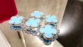 Van Cleef & Arpels VCA 5 Motifs Silver Turquoise Vintage Alhambra Дамска Гривна, снимка 3