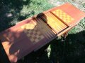УНИКАТ-ФУРНИР-антика-стара маса табла и шах-90х60х50см-сгъната