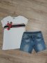Сет тениска и къси дънкови панталони размер S , снимка 1 - Къси панталони и бермуди - 37749363