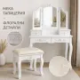 Бяла козметична тоалетка с три огледала и табуретка, снимка 3