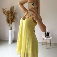  Жълта шифонена къса рокля, снимка 2 - Рокли - 37187376