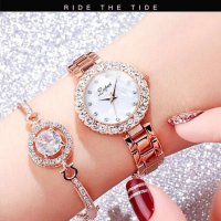 Дамски часовник с кристали + Подарък гривна., снимка 3 - Бижутерийни комплекти - 29480346
