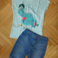 Къси дънкови панталонки Waikiki и блузка H&M, снимка 1 - Детски комплекти - 37681899