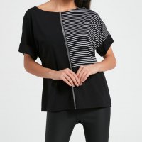 Широка дамска блуза в черно и бяло марка Enny EU40 - EU44, снимка 1 - Блузи с дълъг ръкав и пуловери - 38404342