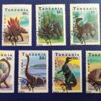 Танзания, 1991 г. - пълна серия марки с печат, динозаври, 1*24, снимка 1 - Филателия - 37466666