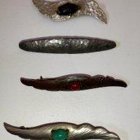 4 старинни брошки Арт Деко метал с полускъпоценни камъни, снимка 1 - Антикварни и старинни предмети - 42743409