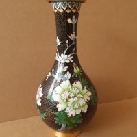Красива 19ти век Китайска Клазоне бронзова клетъчен емайл ваза, снимка 1 - Вази - 42262468