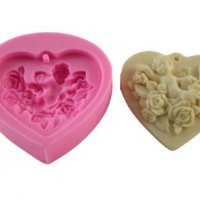 Сърце с ангел и рози силиконов молд форма фондан гипс декор , снимка 1 - Форми - 37759340