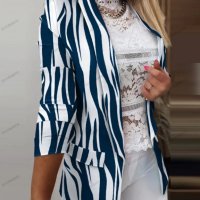 Дамско отворено сако, преден кариран блейзър с принт, 5цвята - 023, снимка 6 - Сака - 39751304