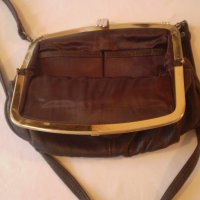 Антична кожена чанта Метална закопчалка и единична  дръжка Английска тъмно кафяв цвят  , снимка 7 - Чанти - 37367177