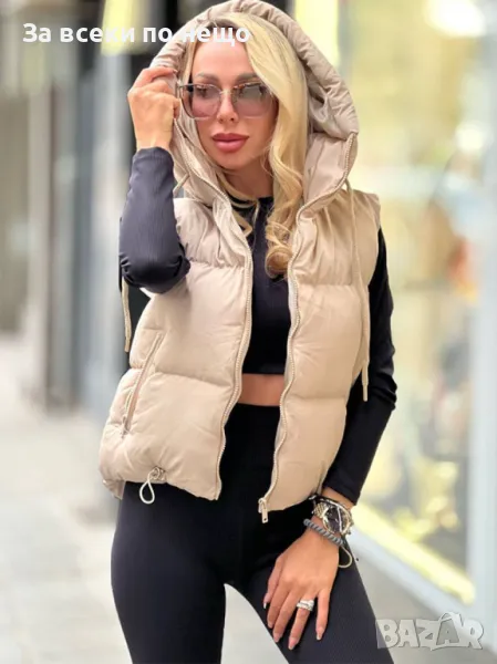 Дамски Бежов Елек С Качулка Код D1982, снимка 1