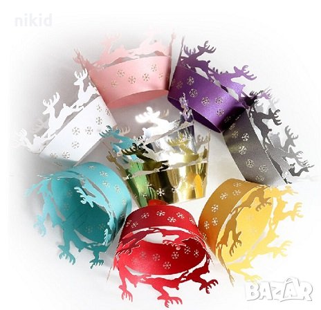 12 бр Коледни Елени и снежинки  декори декорация за мъфини кексчета кошнички, снимка 1