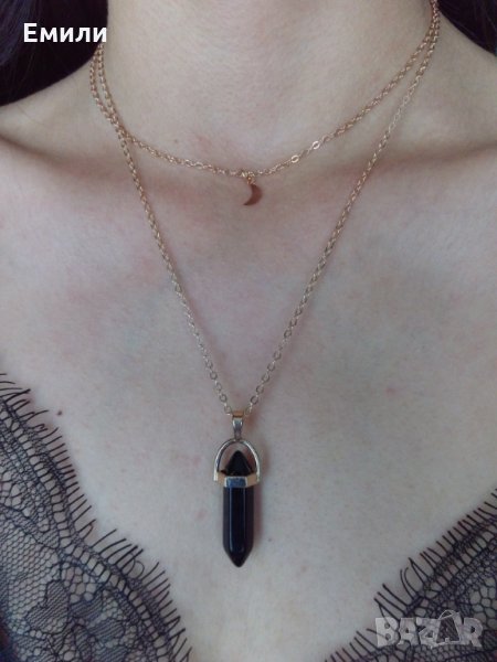 Колие с луна и черен кристал, снимка 1