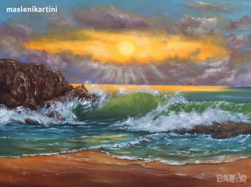 Море и вълни маслена картина, снимка 1