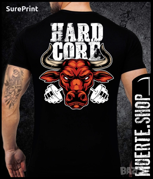 Черна тениска с щампа HARDCORE RED BULL, снимка 1