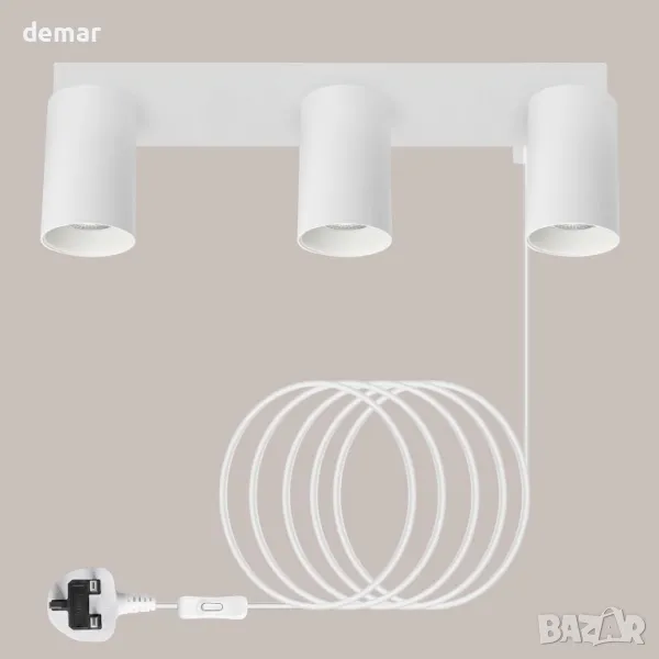 TaFiCo Бяла стенна лампа трипосочна с щепсел - GU10, до 7W, 350°, без крушки, снимка 1